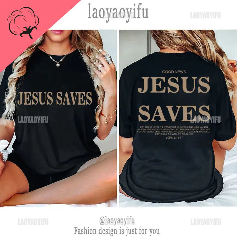 Jesus Saves Christian Apparel Print Aesthetic T Shirts Men Women Fashion Casual Vintage Short Sleeve T-Shirt Cotton Camisetas
