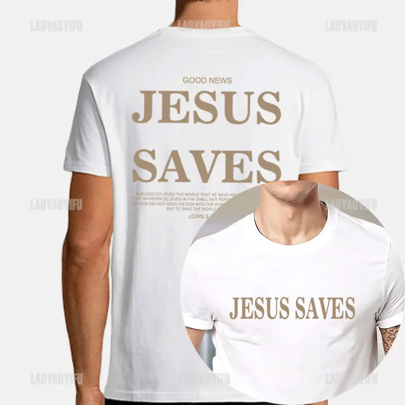 Jesus Saves Christian Apparel Print Aesthetic T Shirts Men Women Fashion Casual Vintage Short Sleeve T-Shirt Cotton Camisetas