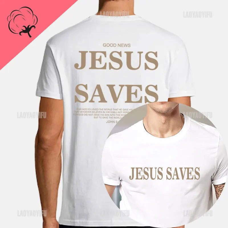 Jesus Saves Christian Apparel Print Aesthetic T Shirts Men Women Fashion Casual Vintage Short Sleeve T-Shirt Cotton Camisetas