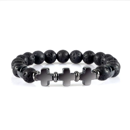 8Mm Natural Stone Bracelet Christian Jesus Cross Bracelets for Women Men Elastic Rope Beaded Bangles Yoga Rosary Jewelry Gifts