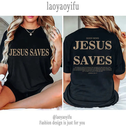 Jesus Saves Christian Apparel Print Aesthetic T Shirts Men Women Fashion Casual Vintage Short Sleeve T-Shirt Cotton Camisetas