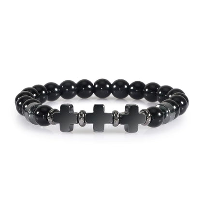 8Mm Natural Stone Bracelet Christian Jesus Cross Bracelets for Women Men Elastic Rope Beaded Bangles Yoga Rosary Jewelry Gifts