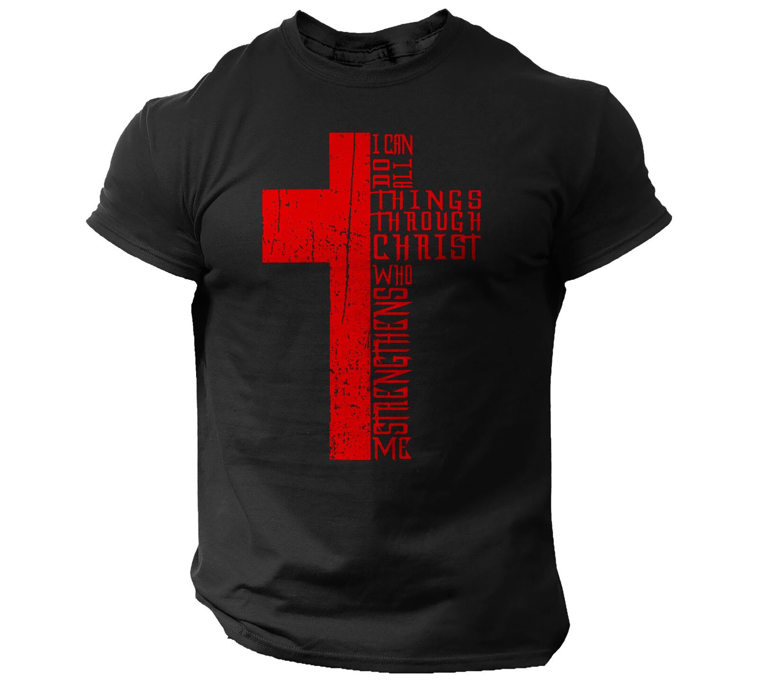 Bible Religious Cross T-Shirt Christian Men Faith Vintage Style I Can Do All