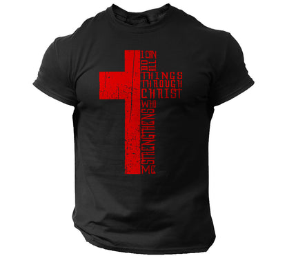 Bible Religious Cross T-Shirt Christian Men Faith Vintage Style I Can Do All