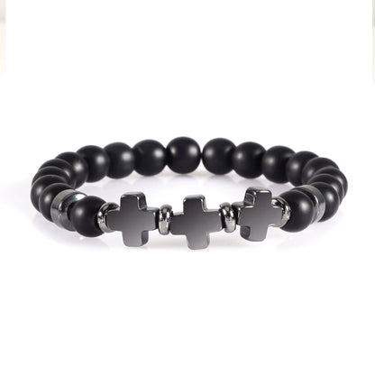 8Mm Natural Stone Bracelet Christian Jesus Cross Bracelets for Women Men Elastic Rope Beaded Bangles Yoga Rosary Jewelry Gifts