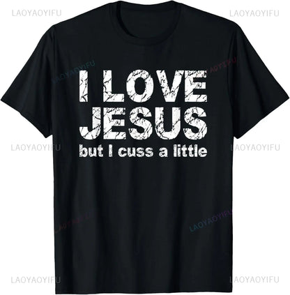 I Love Jesus T Shirt for Men Short Sleeved God Cross Religion T-Shirt Church Christian Tshirt Fashion Street Tee Top Gift