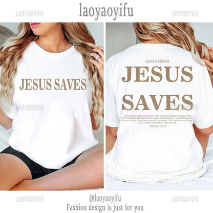 Jesus Saves Christian Apparel Print Aesthetic T Shirts Men Women Fashion Casual Vintage Short Sleeve T-Shirt Cotton Camisetas